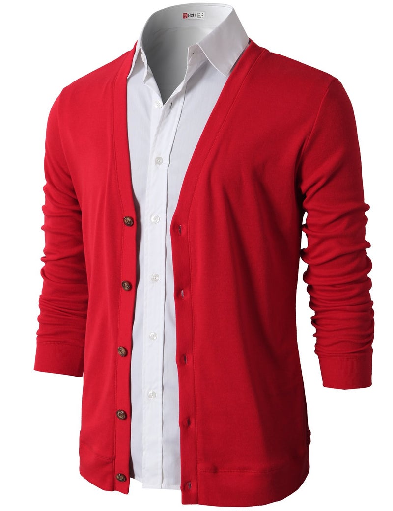 H2H Mens Basic V-Neck Professional Cardigan RED US L/Asia XL (CMOCAL012) - Image 3